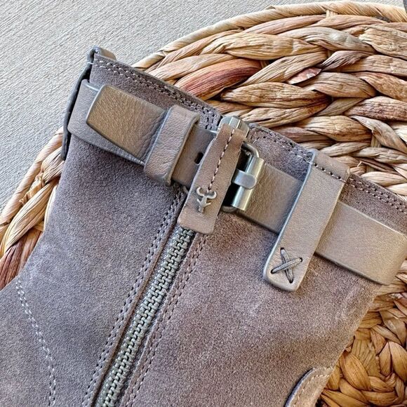 Trask Womens Madison Moto Gray Leather Block Heel Lug Sole Ankle Boots - Picture 6 of 7